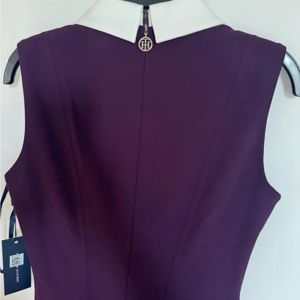 đź‘—Tommy Hilfiger Women's White Collar Fit and Flare .Purple Sleeveless Dress . - Picture 8 of 8